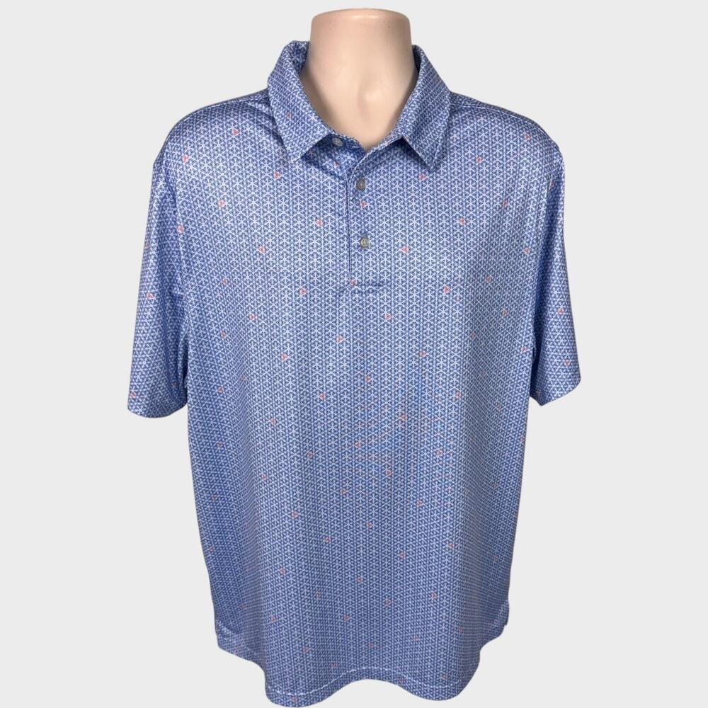 Member's Mark Mens Performance Polo Blue Floral Print Short Sleeve